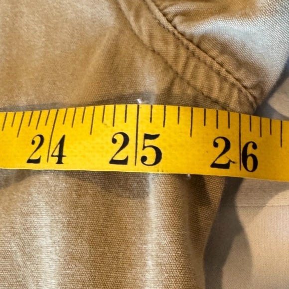 Vintage Tan Canvas Utility Jacket Denim Collar Utility Pockets Tool Straps Large - Picture 12 of 14
